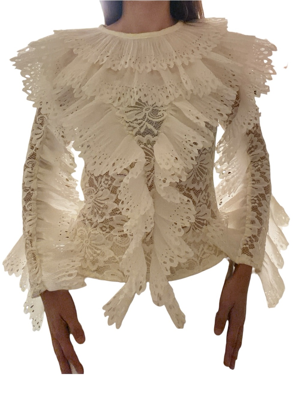 WHY Dress White Pleated Lace Top - Size M - Picture 7 of 7